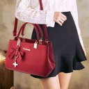 Women Leather Handbag Crossbody Shoulder Bag Messenger Satchel With Pendant