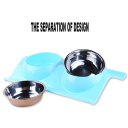 Leak-proof Double Side Stainless Steel Plastic Pet Bowl Water Food Container