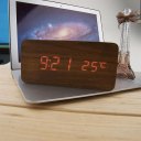 Home Wooden Clock Digital LED Alarm Calendar Thermometer Sound Control Date