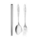 Portable 3Pcs Stainless Steel Cutlery Set Chopsticks Spoon Fork Tableware
