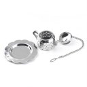 Stainless Steel Teapot Tea Infuser Spice Drink Strainer Herbal Filter+Tray