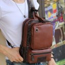 Men Outdoor PU Leather Satchel Bag Chest Bag Crossbody Single Shoulder Bag