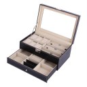 Double Layers Wooden Jewelry Sunglasses Watch Display Slot Case Box Container