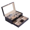 Double Layers Wooden Jewelry Sunglasses Watch Display Slot Case Box Container