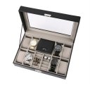 2 In One 8 Grids Watch Storage Organizer Box And Ring Collection Boxes Black