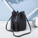 Vintage Women Small Crossbody Bags PU Leather Tassel Drawstring Bucket Bag