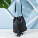 Vintage Women Small Crossbody Bags PU Leather Tassel Drawstring Bucket Bag