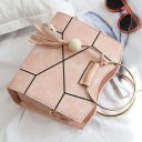 Charming Women PU Leather Wooden Bead Tassels Big Ring Handle Crossbody Bag