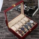 Practical 10 Grids Wooden Watch Box Jewelry Display Collection Storage Case