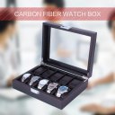 Modern Design 10 Grids Wooden Watch Box Carbon Fibre Pattern Watch Storage Box