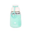 320ML Heart Shape Print Glass Water Bottle Portable Cloth Cover Drinking Cup