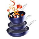 Frying Pan Sets Non Stick 3Pieces, Blue 3D Diamond Cookware, 20/24cm Frying Pan, 18cm Saucepan - Pots and Pans Set, Aluminum Ceramic Coating - Suitable for Induction Hob Oven