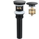 Brass Pop Up Sink Drainer with Overflow Bathroom Drain With Removable Strainer Basket Black