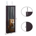 Non full mirror wooden wall mounted 4-layer shelf, 2 drawers, 8 Blue LED lights, jewelry storage mirror cabinet - Dark Brown
