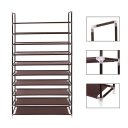 Simple Assembly 10 Tiers Non-woven Fabric Shoe Rack with Handle Dark Brown