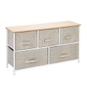 2-Tier Wide Closet Dresser, Nursery Dresser Tower With 5 Easy Pull Fabric Drawers And Metal Frame, Multi-Purpose Organizer Unit For Closets, Dorm Room, Living Room, Hallway, Linen/Natural