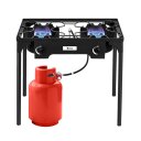 Outdoor Camp Stove High Pressure Propane Gas Cooker Portable Cast Iron Patio Cooking Burner (Double Burner 150000-BTU)