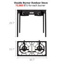 Outdoor Camp Stove High Pressure Propane Gas Cooker Portable Cast Iron Patio Cooking Burner (Double Burner 150000-BTU)