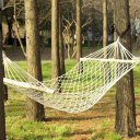 Wood Pole Cotton Rope Hammock Bed with Rope White