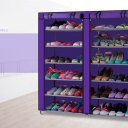 Fashionable Room-saving 12 Lattices Dual Rows Non-woven Fabric Shoe Rack Purple