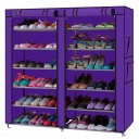 Fashionable Room-saving 12 Lattices Dual Rows Non-woven Fabric Shoe Rack Purple