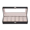 6 Compartments High-grade Leather Watch Collection Storage Box Black