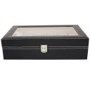 12 Compartments Top-level Opening Style Leather Watch Collection Box Black