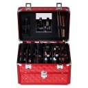 Makeup Train Case with 24 compartments Nail polish storage and 1 Drawer Professional Organizer Beauty Vanity Makeup Case with Mirror Portable Cosmetic Holder Red