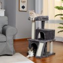 Modern Small Cat Tree Cat Tower With Double Condos Spacious Perch Sisal Scratching Posts,Climbing Ladder and Replaceable Dangling Balls Grey