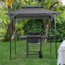 8x5Ft Grill Gazebo Replacement Canopy,Double Tiered BBQ Tent Roof Top Cover,Grey