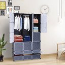 18-Cube DIY Modular Cubby Shelving Storage Organizer Extra Large Wardrobe with Clothes Rod