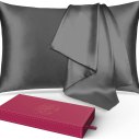 Lacette Silk Pillowcase 2 Pack for Hair and Skin, 100% Mulberry Silk, Double-Sided Silk Pillow Cases with Hidden Zipper (Deep Gray, standard Size: 20
