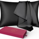 Lacette Silk Pillowcase 2 Pack for Hair and Skin, 100% Mulberry Silk, Double-Sided Silk Pillow Cases with Hidden Zipper (Black, King Size: 20