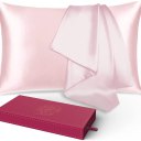 Lacette Silk Pillowcase 2 Pack for Hair and Skin, 100% Mulberry Silk, Double-Sided Silk Pillow Cases with Hidden Zipper (Light Pink, Queen Size: 20